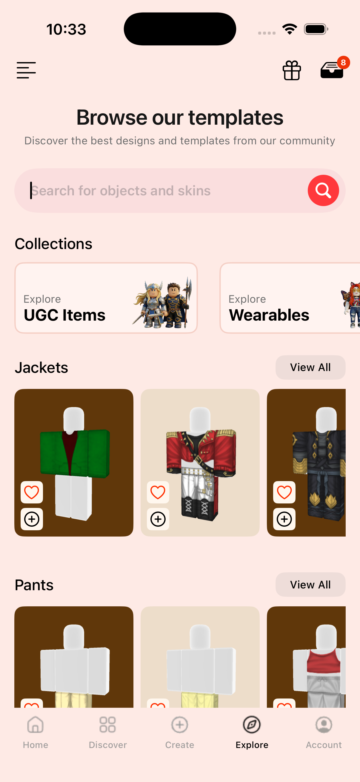 Wardrobe, liked, and created tabs